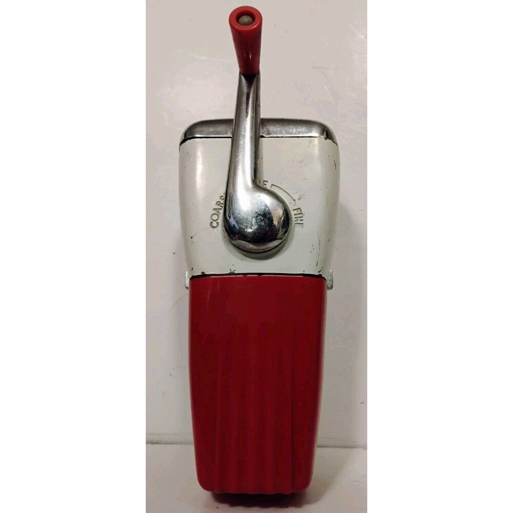 Vtg Magic Hostess Ice Crusher Hand Crank Chrome Red Mid Century Modern Barware